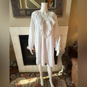 VTG Peignoir Carole Hochman White Lace Ruffle Night Gown Victorian Cottcore Med